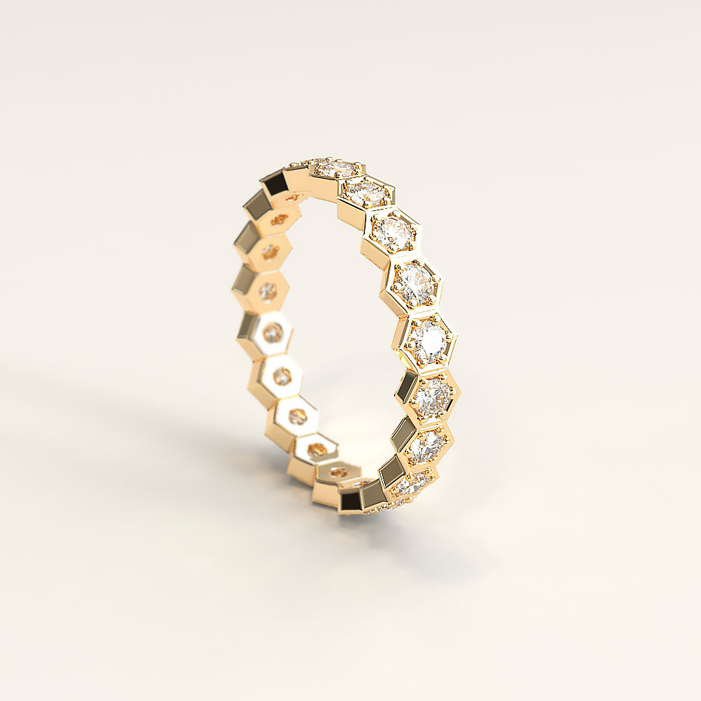 Hexagon Gold Band with Diamonds