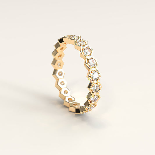 Hexagon Gold Band with Diamonds