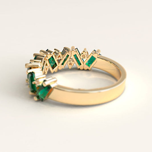 18k Gold with Baguette Emeralds and Diamonds Ring