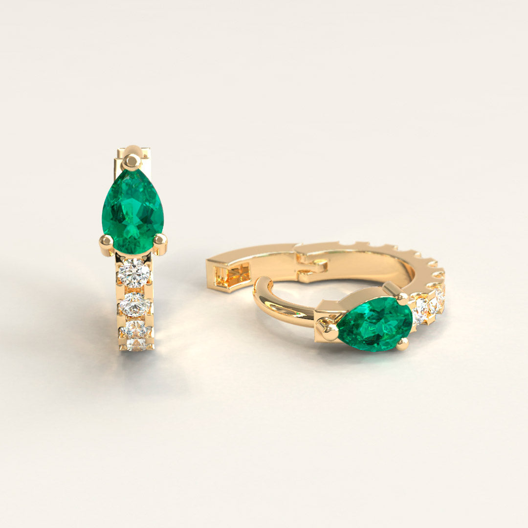 18k Gold and Colombian Emeralds Pear Cut Mini Hoops