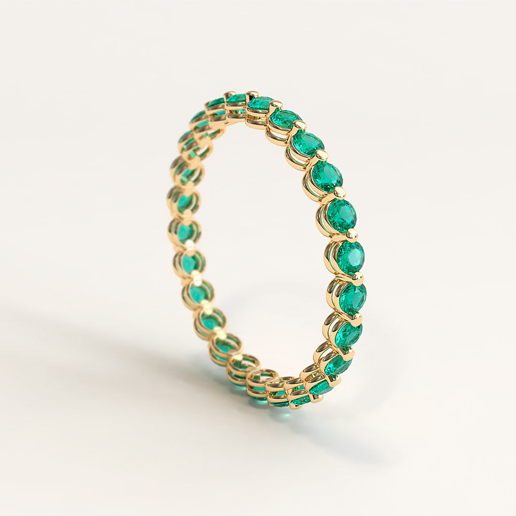 Yellow Gold Band with 2mm Colombian Emeralds