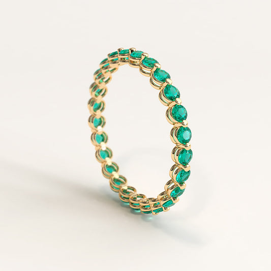 Yellow Gold Band with 2mm Colombian Emeralds