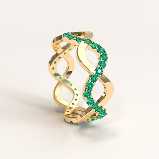 Gold Stackable Eternity Ring with Colombian Emeralds