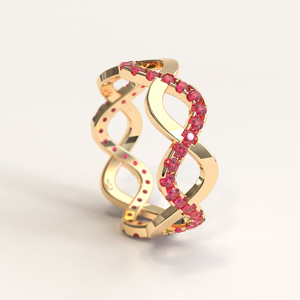 Gold Stackable Eternity Ring with Round Rubies