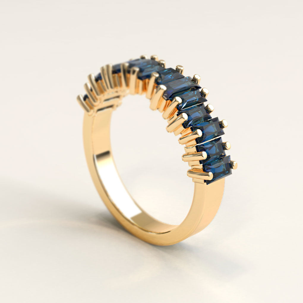 18k Yellow Gold Baguette Sapphires Ring