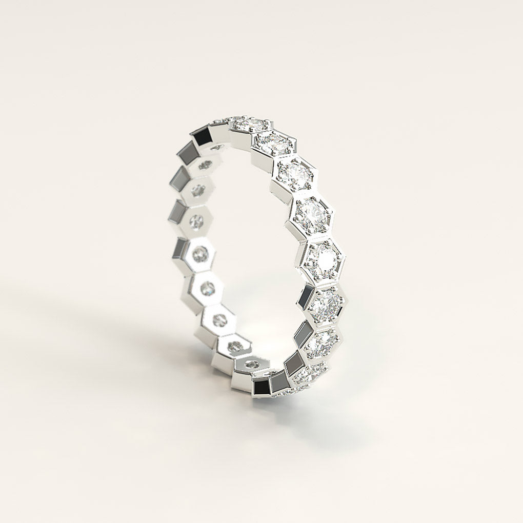Hexagon White Gold Band with Diamonds