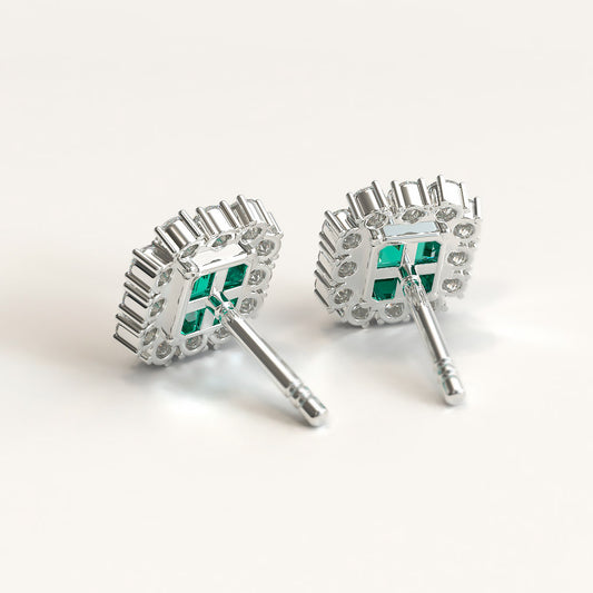 White Gold Cocktail Earrings with Colombian Emeralds and Diamonds
