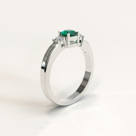 White Gold Trinity Emerald and Diamonds Engagement Ring