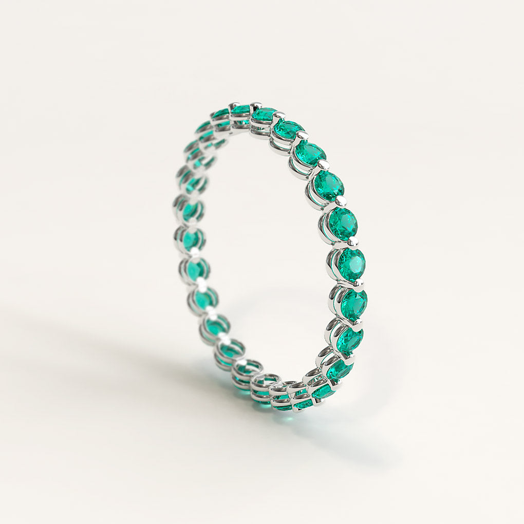 White Yellow Gold Band with 2mm Colombian Emeralds