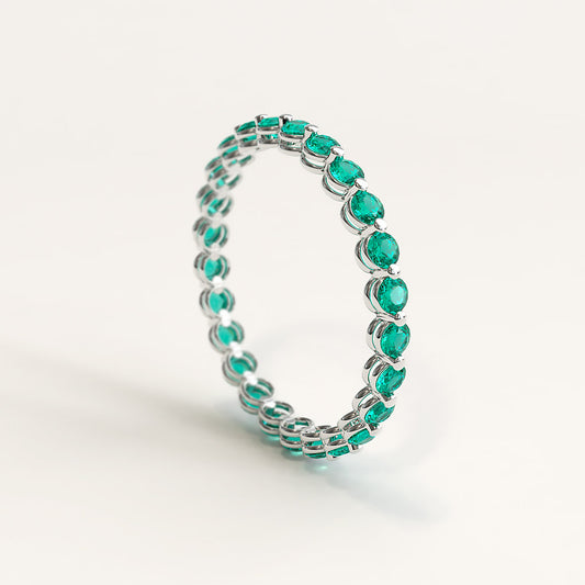 White Yellow Gold Band with 2mm Colombian Emeralds