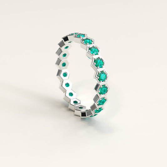 Hexagon With Gold Band with Emeralds