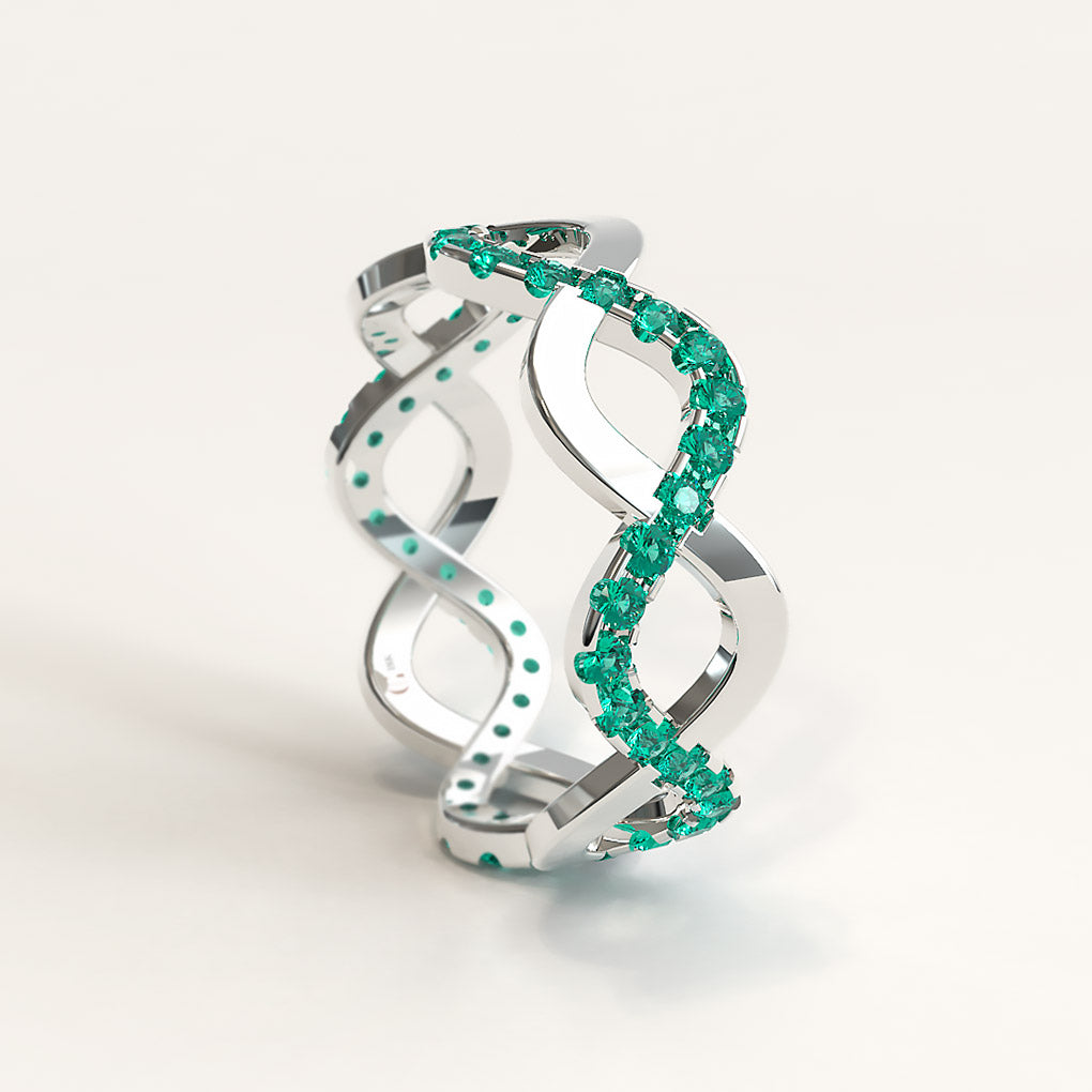 White Gold Stackable Eternity Ring with Colombian Emeralds
