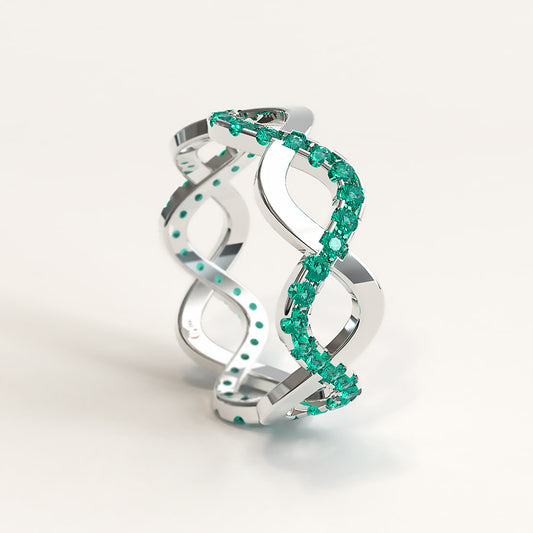 White Gold Stackable Eternity Ring with Colombian Emeralds