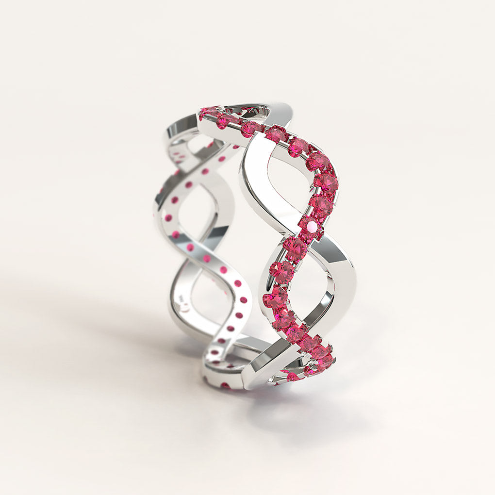 White Gold Stackable Eternity Ring with Round Rubies - GOHI
