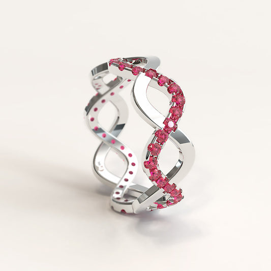 White Gold Stackable Eternity Ring with Round Rubies - GOHI