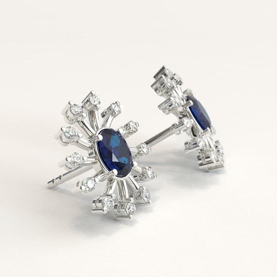 Gold Cocktail Earrings with Natural Oval Sapphires and Diamonds