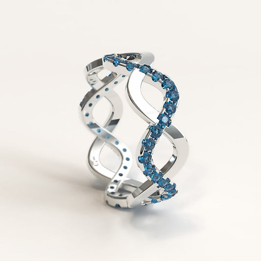 White Gold Stackable Eternity Ring with Round Sapphires