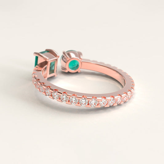 18K Rose Gold Colombian Square and Round Emerald Cocktail Ring
