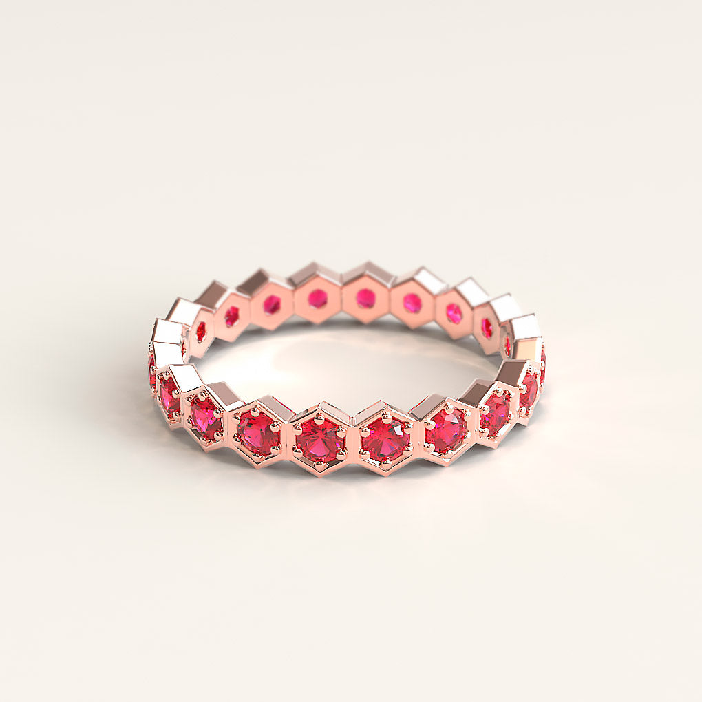 Hexagon Rose Gold Band with Rubies