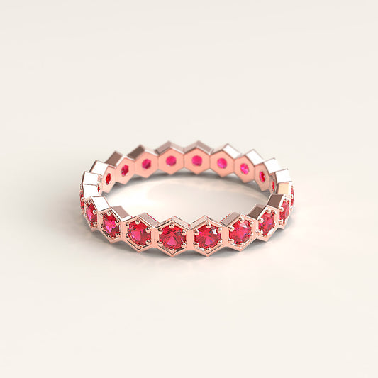 Hexagon Rose Gold Band with Rubies