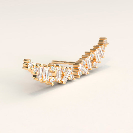18k Gold Ear Climbers with Baguettes and Round Diamonds