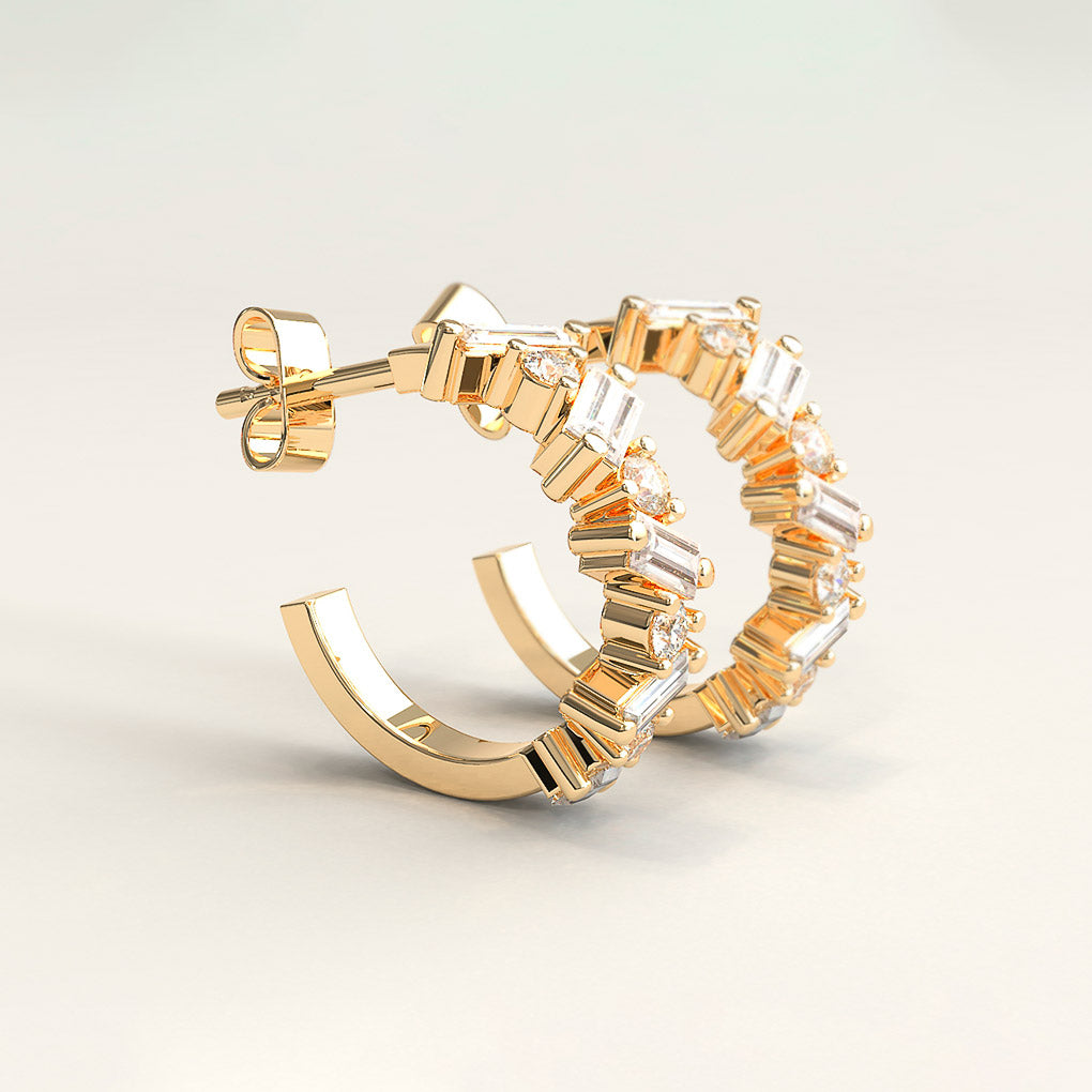 18k Gold Diamond Baguette Hoop Earrings