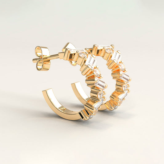 18k Gold Diamond Baguette Hoop Earrings