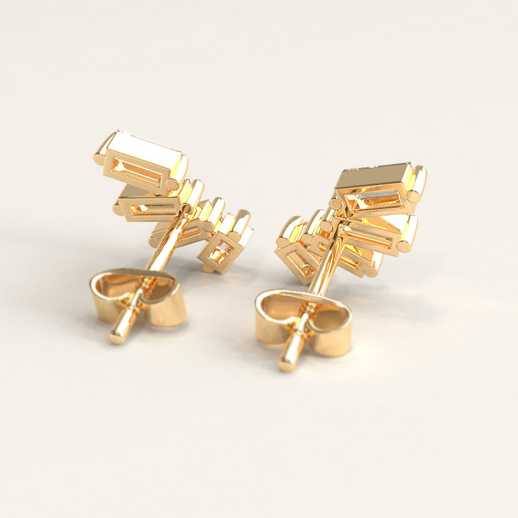 18k Gold Graduating Diamond Baguette Studs