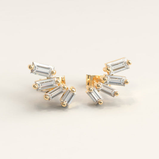 18k Gold Graduating Diamond Baguette Studs