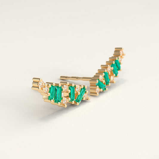 Ear Climbers with Emerald Baguettes and Round Diamonds