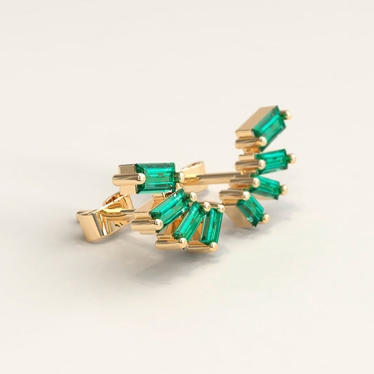 18k Gold Earrings with Baguettes Emerald