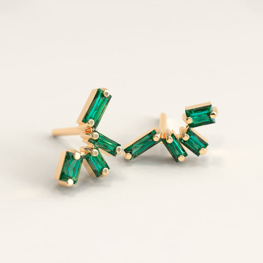 18K Gold Emerald Baguette Cluster Earrings