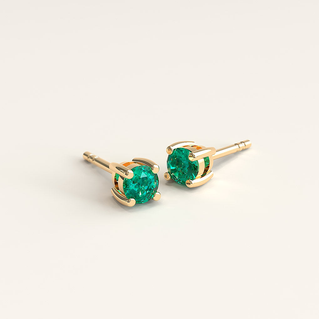 18k Yellow Gold Studs with 3mm Round Colombian Emeralds