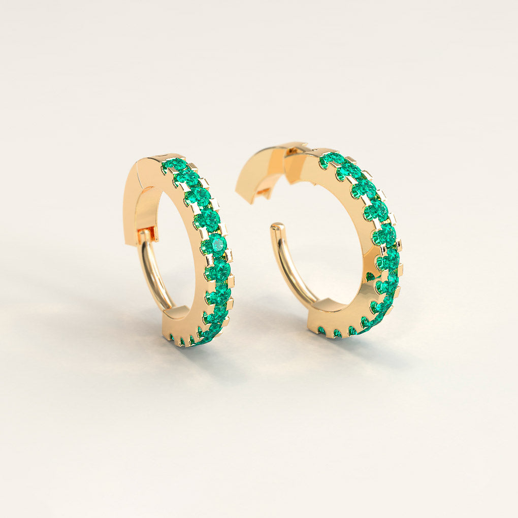 18k Gold and Colombian Emeralds Mini Hoops
