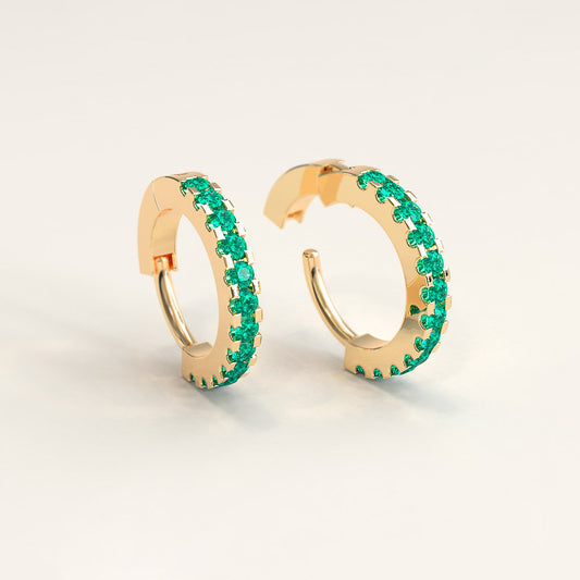 18k Gold and Colombian Emeralds Mini Hoops