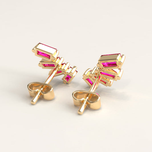 18k Yellow Gold Earrings with Baguette Rubies