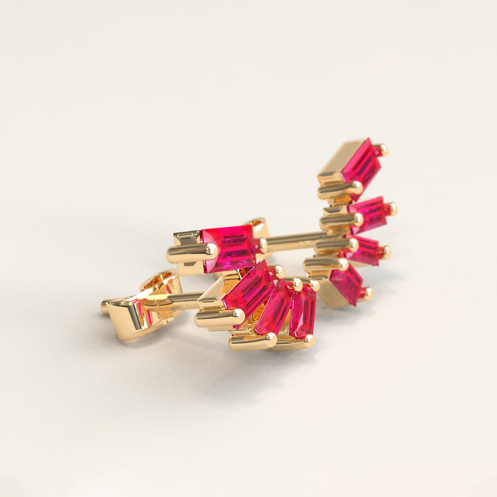 18k Yellow Gold Earrings with Baguette Rubies