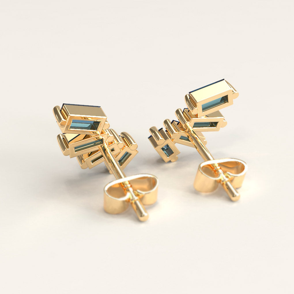 18k Gold Earrings with Baguettes Sapphire