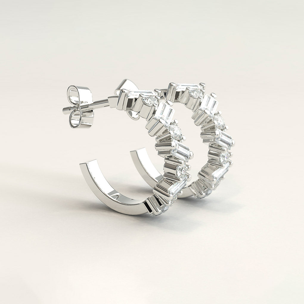 White Gold Diamond Baguette Hoop Earrings