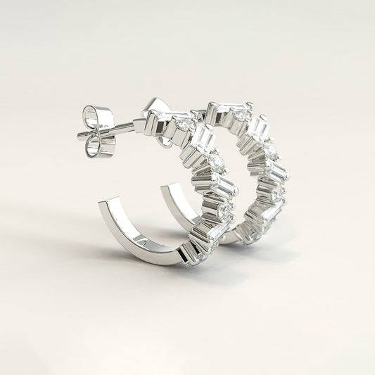 White Gold Diamond Baguette Hoop Earrings