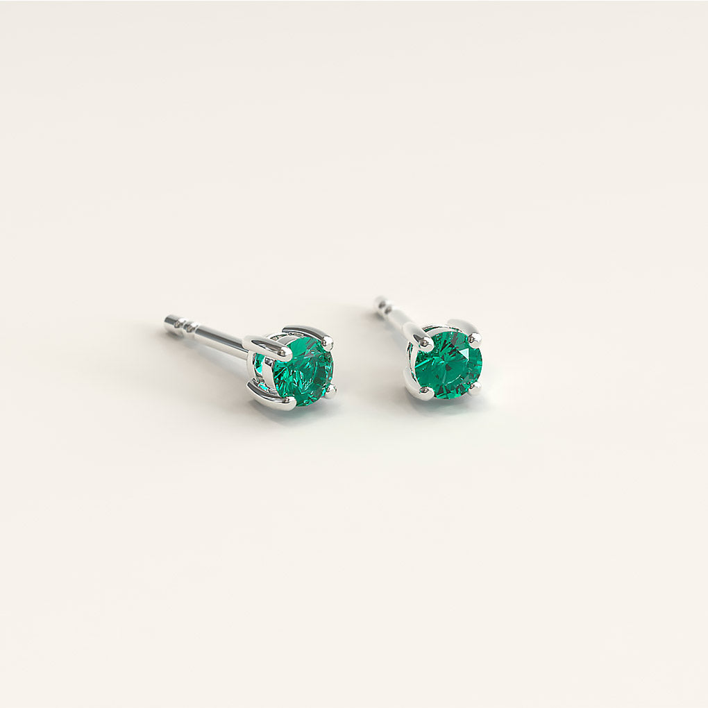 18k White Gold Studs with 2.5mm Round Colombian Emeralds