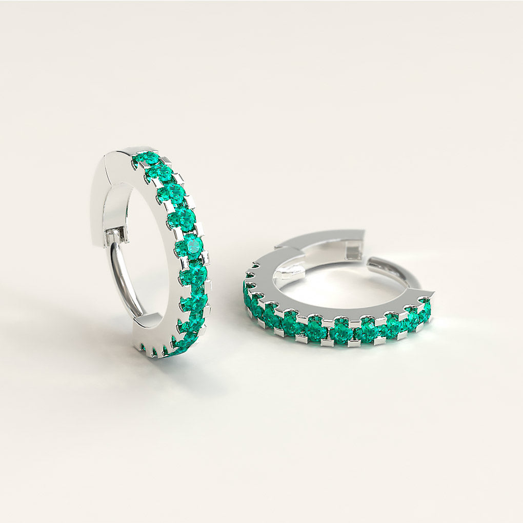 18k White Gold and Emerald Gordianno Hoops