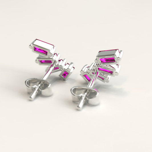 18k Gold Earrings with Baguettes Rubies