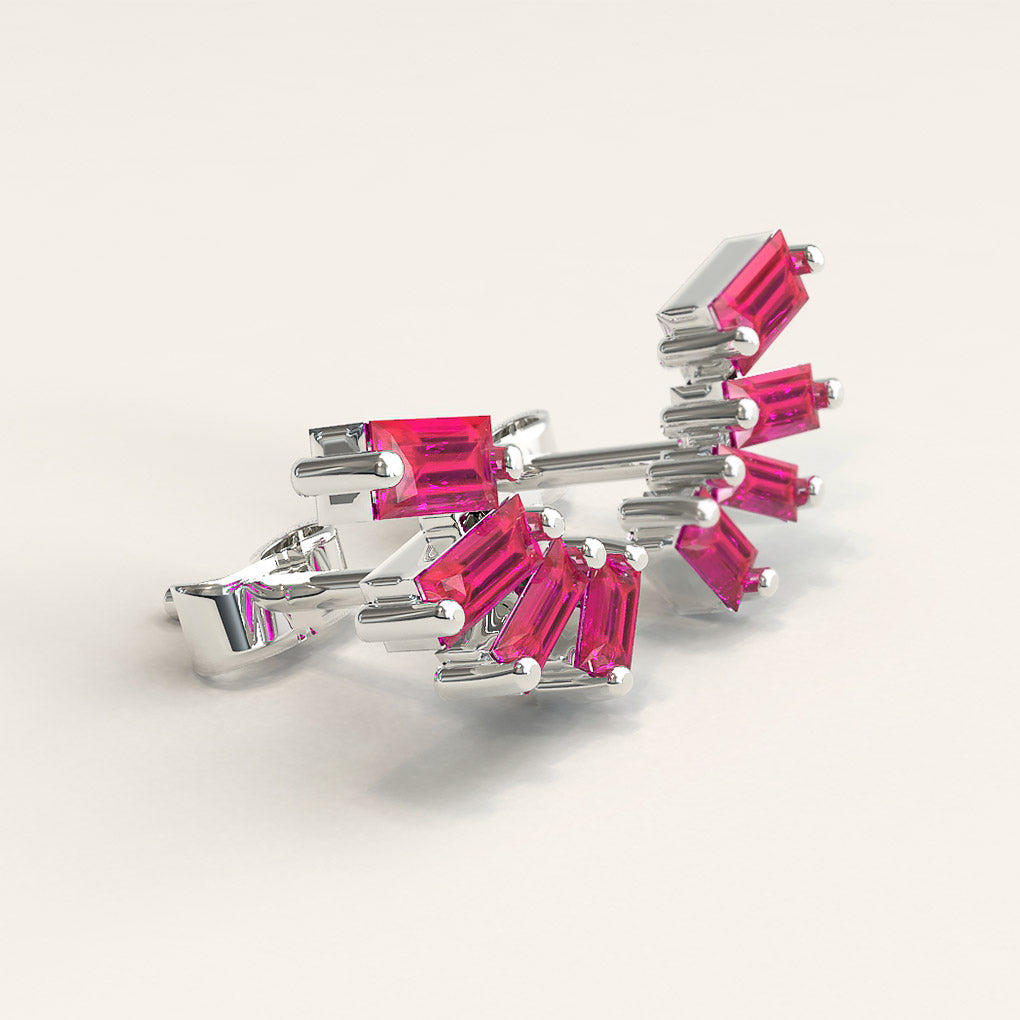 18k Gold Earrings with Baguettes Rubies