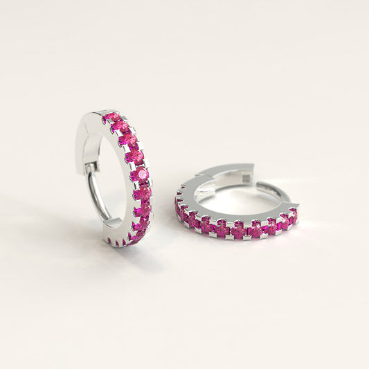 18k White Gold and Rubies Mini Hoops
