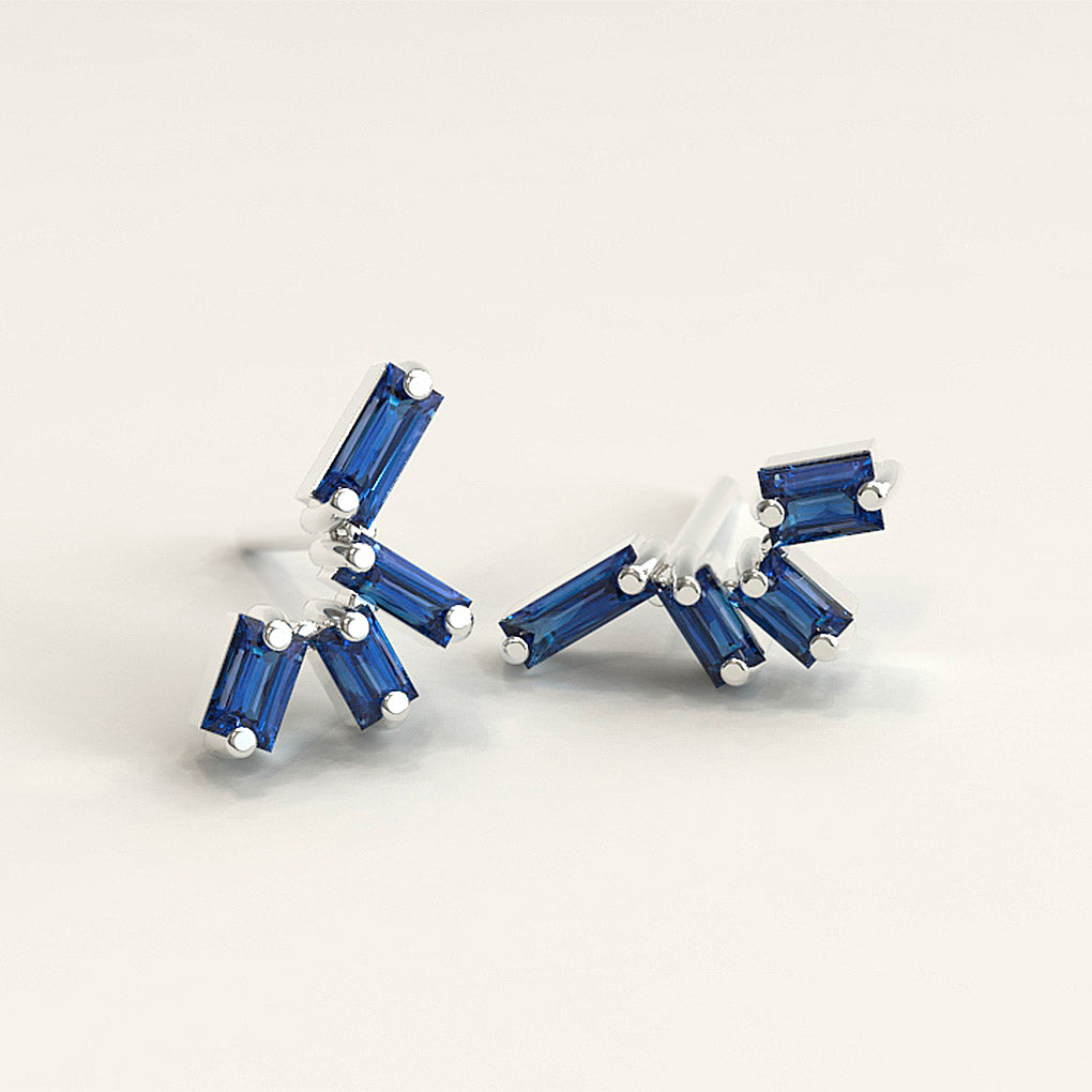 18K White Gold Sapphires Baguette Stud Earrings