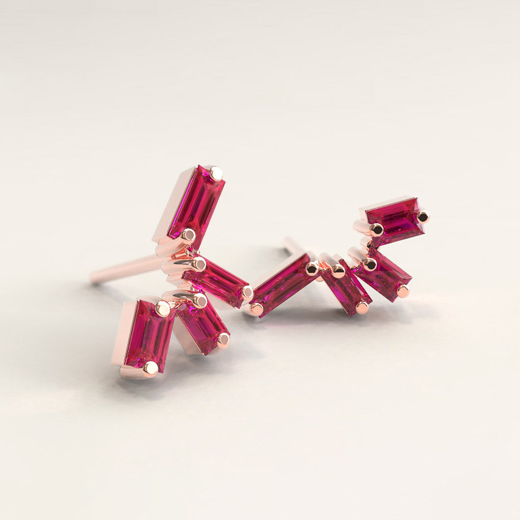 18k Rose Gold Earrings with Baguettes Rubies