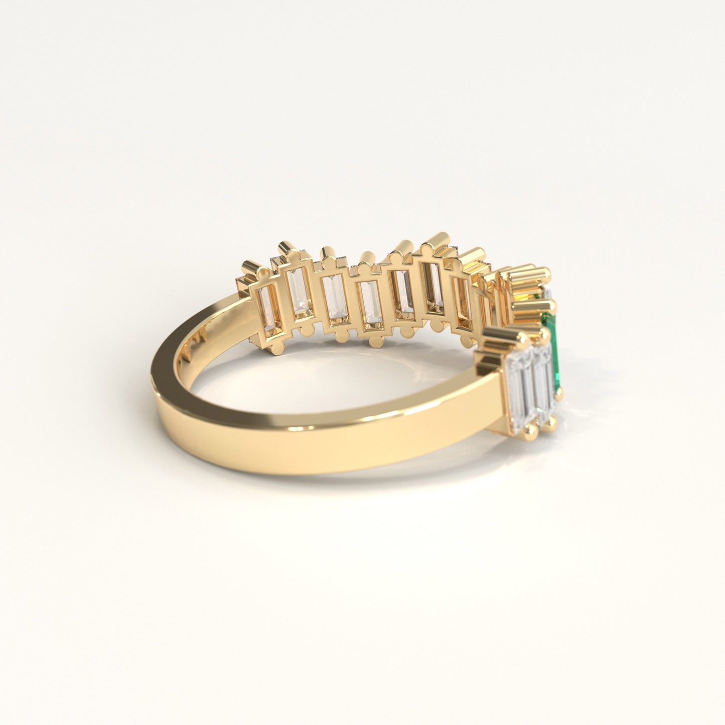 Cadence Ring in 18k yellow gold — Colombian emerald and baguette diamond band, 1Em Collection by GOHI back
