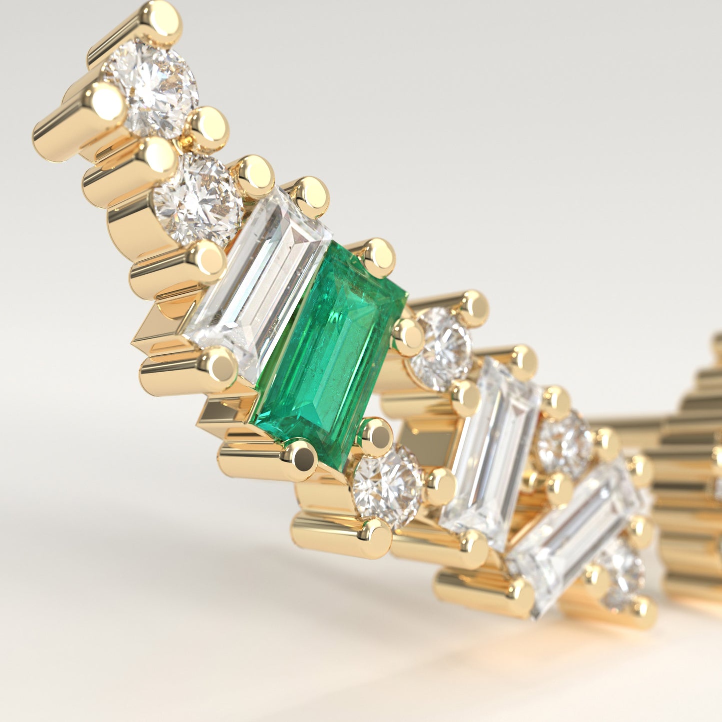Crest Earrings | Colombian Emerald & Baguette Diamond Ear Climbers