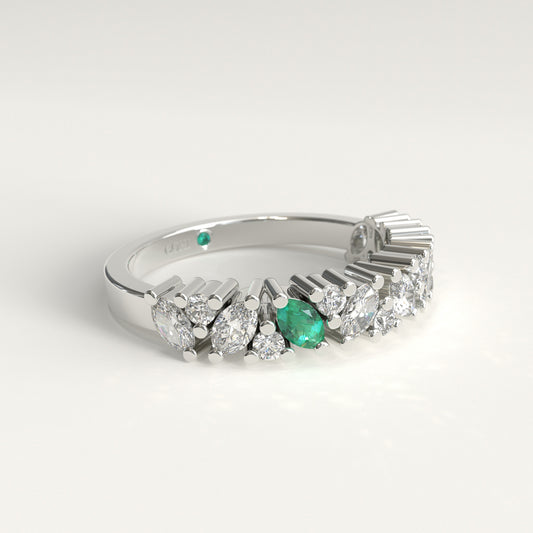 Flourish Ring in 18k white gold — Colombian emerald and marquise diamond band, 1Em Collection by GOHI lateral